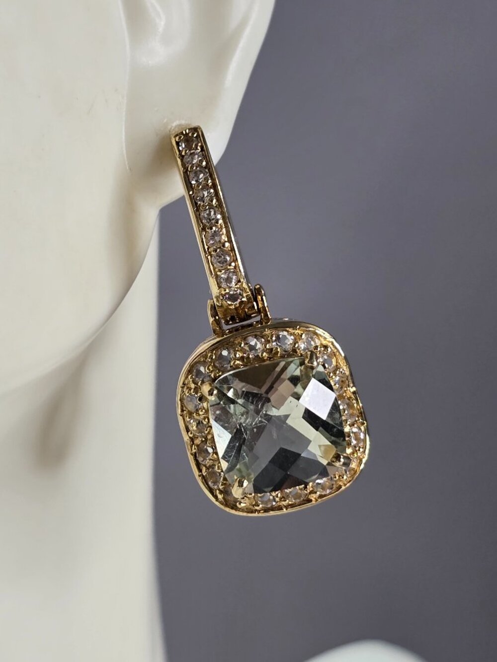 Womens Estate Sterling Silver Gold Tone Green Amethyst Earrings 15.1g E1971